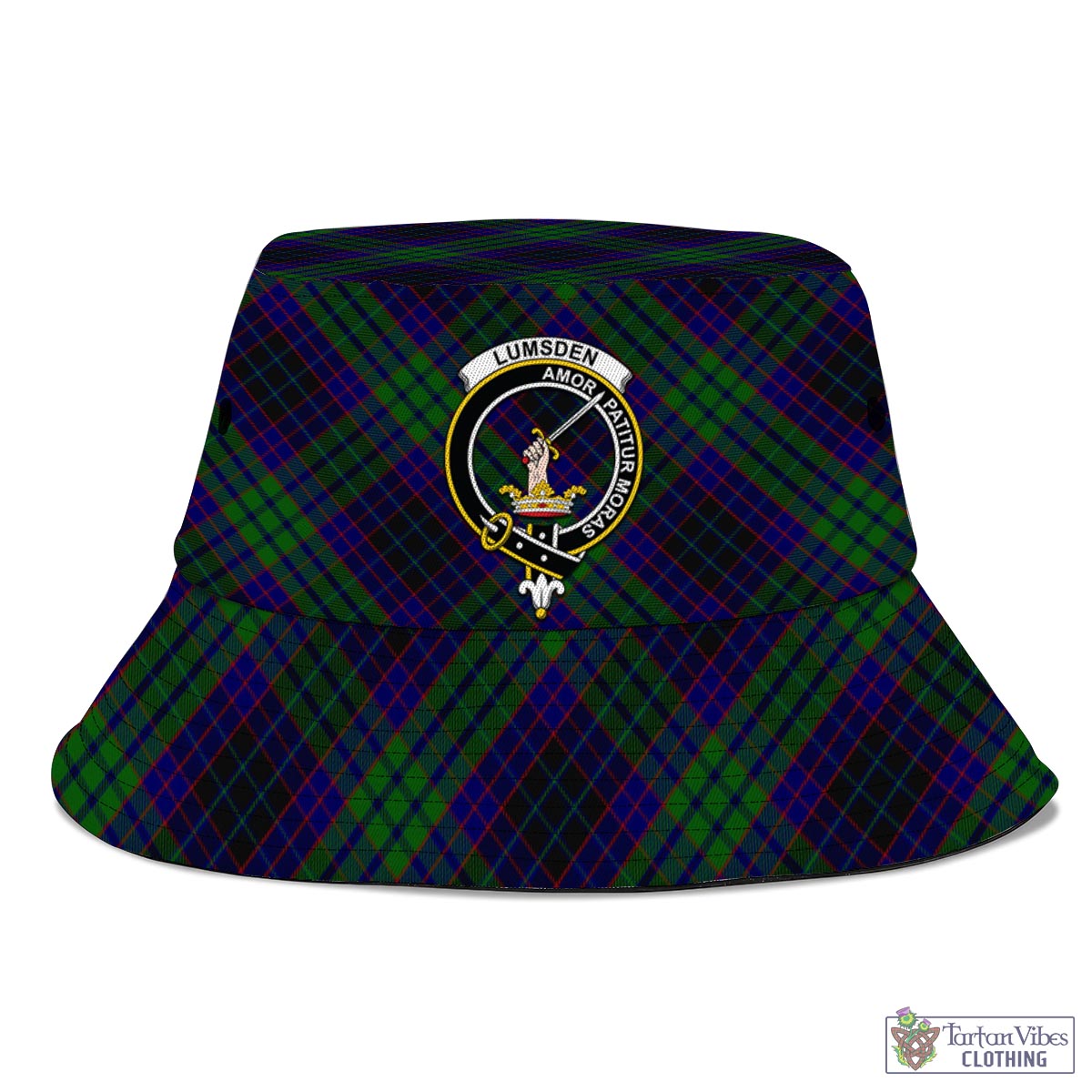 Tartan Vibes Clothing Lumsden Green Tartan Bucket Hat with Family Crest