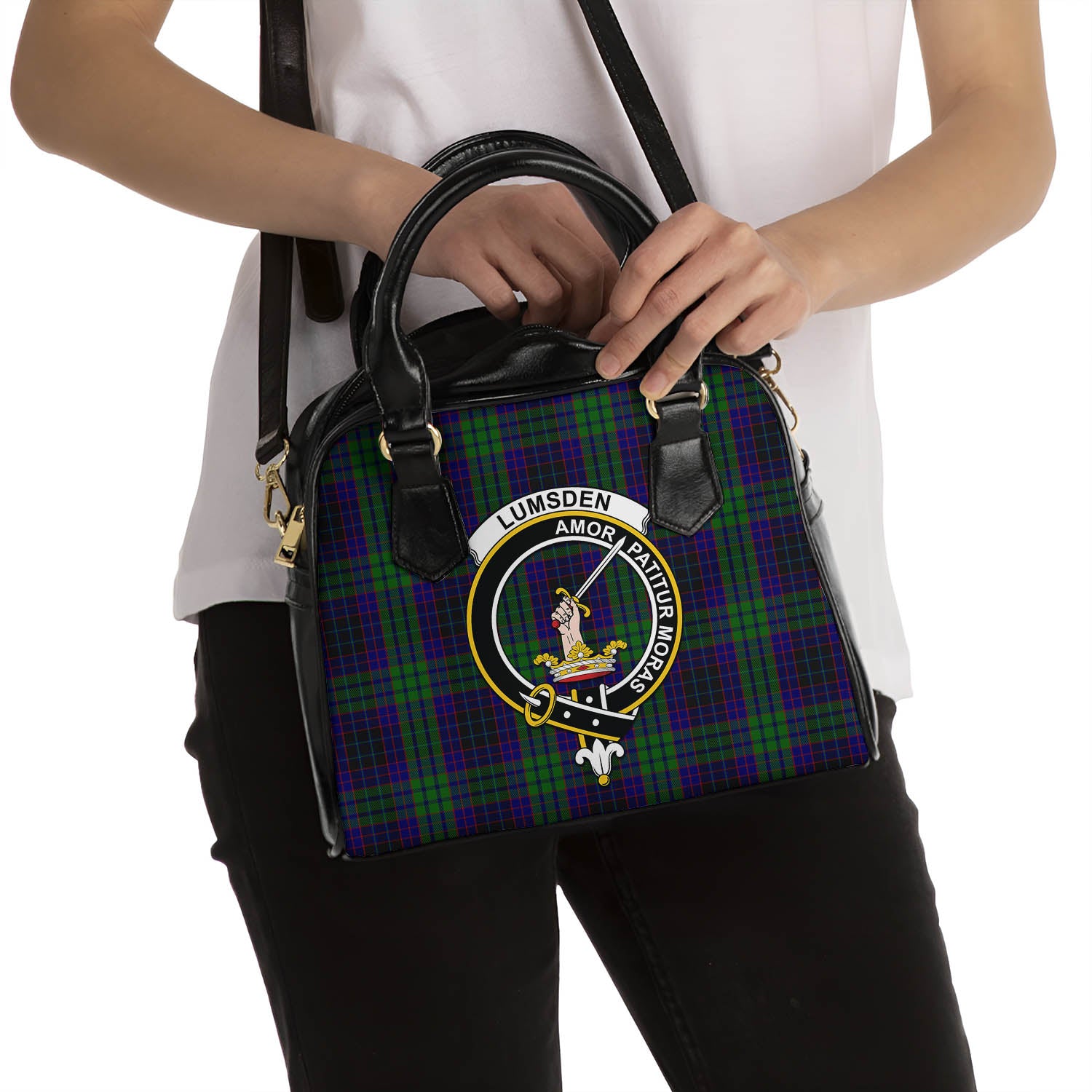 Lumsden Green Tartan Shoulder Handbags with Family Crest - Tartanvibesclothing