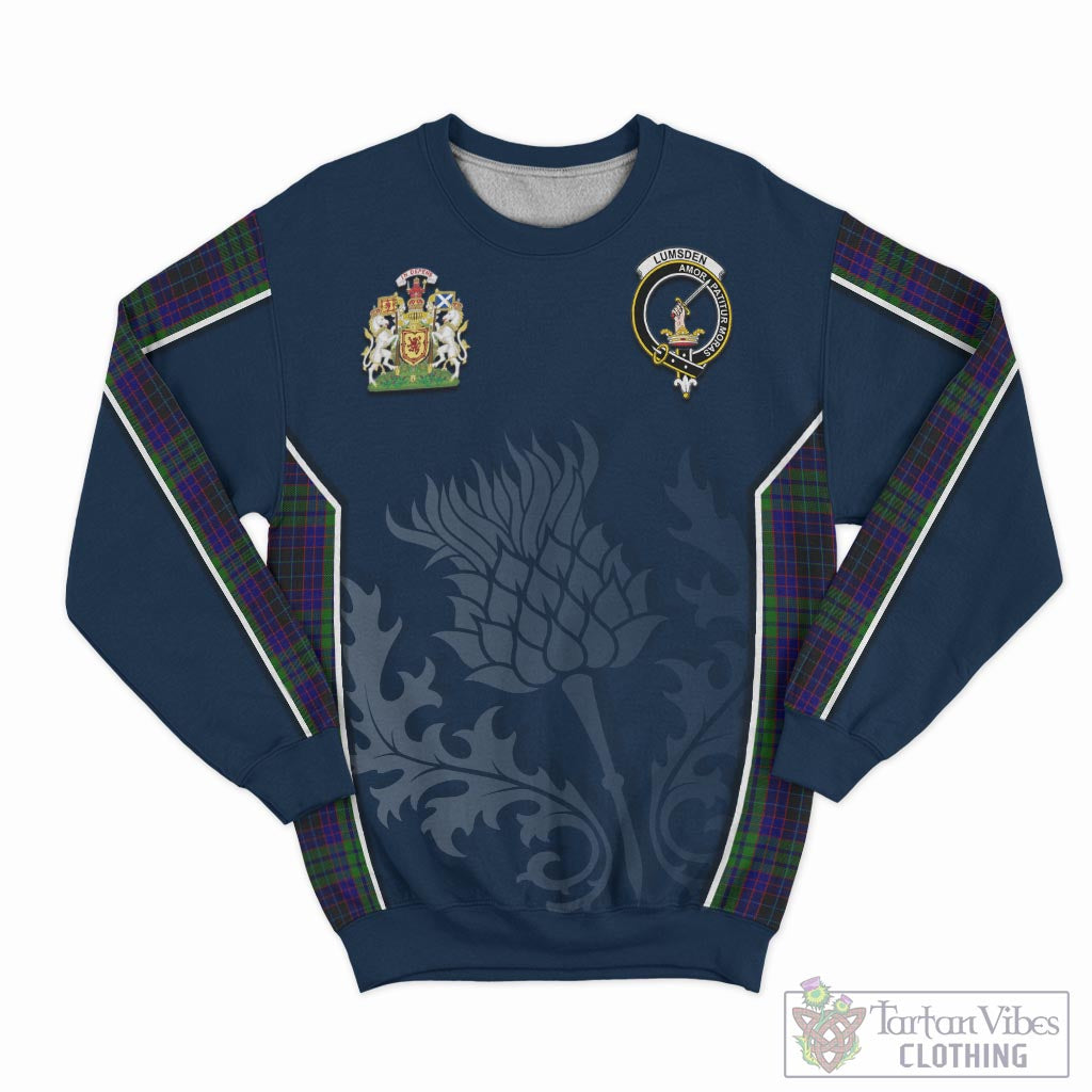 Tartan Vibes Clothing Lumsden Green Tartan Sweatshirt with Family Crest and Scottish Thistle Vibes Sport Style