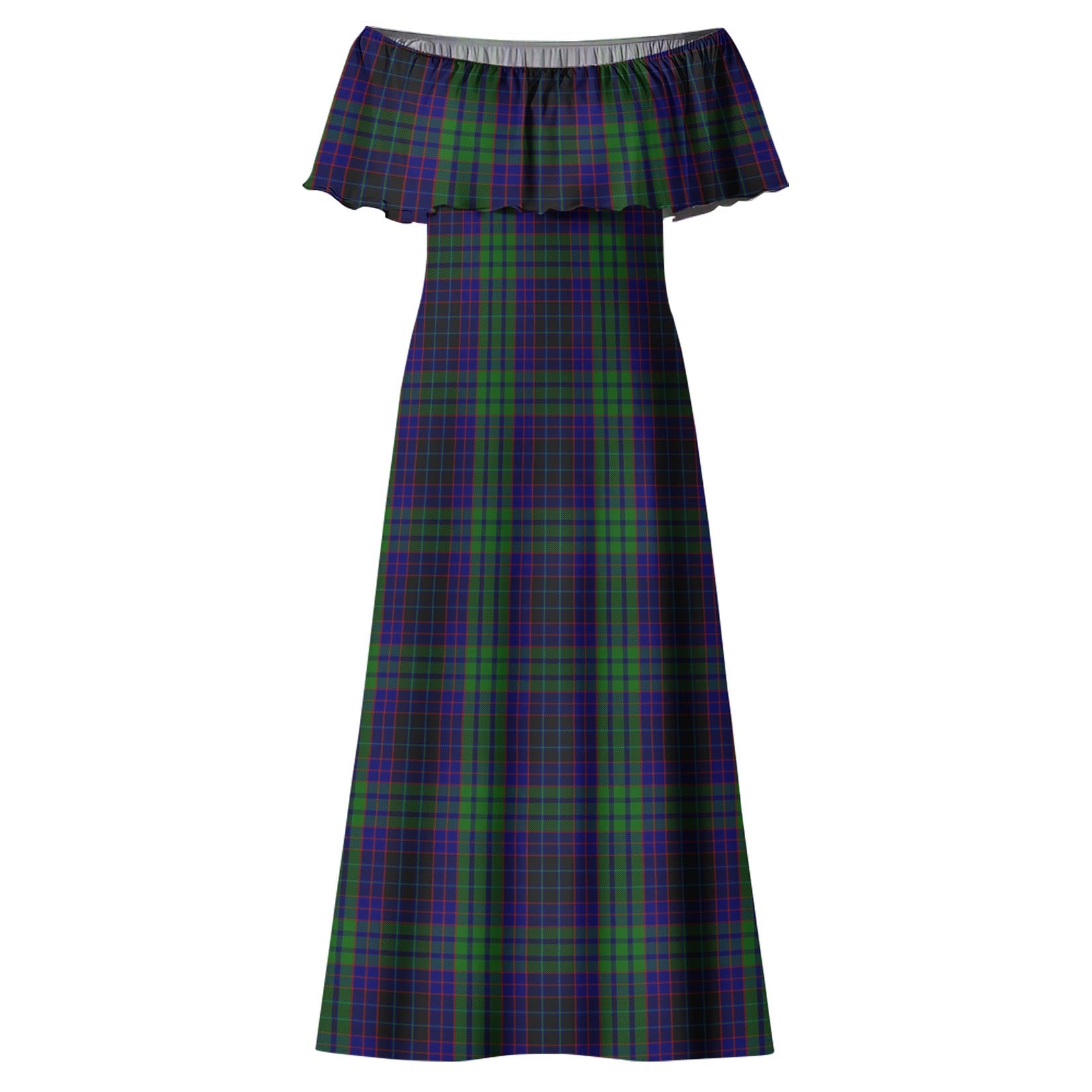 Lumsden Green Tartan Off Shoulder Long Dress - Tartanvibesclothing