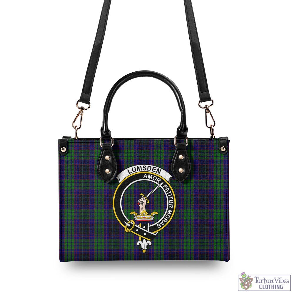 Tartan Vibes Clothing Lumsden Green Tartan Luxury Leather Handbags with Family Crest