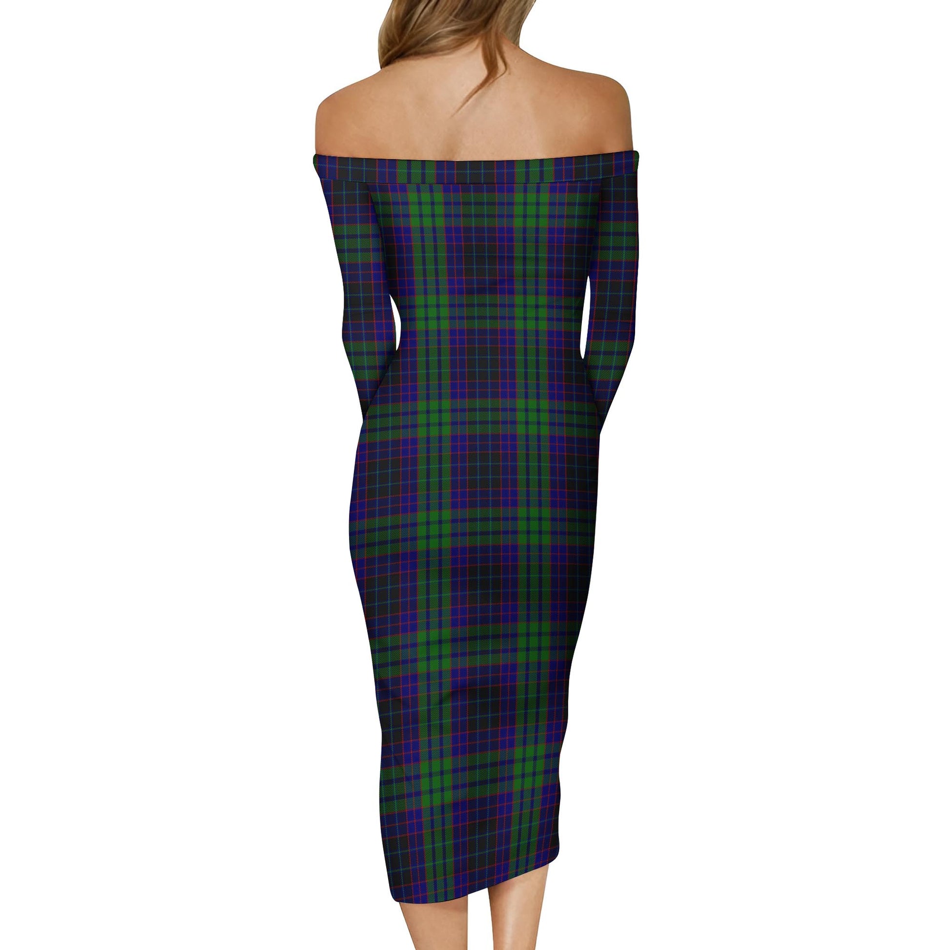 Lumsden Green Tartan Off Shoulder Lady Dress - Tartanvibesclothing