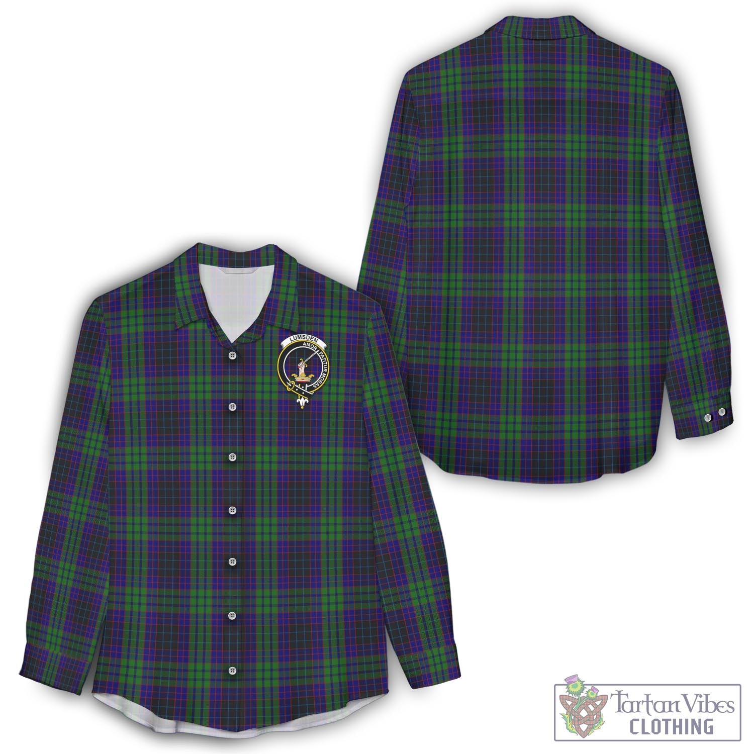 Tartan Vibes Clothing Lumsden Green Tartan Womens Casual Shirt with Family Crest