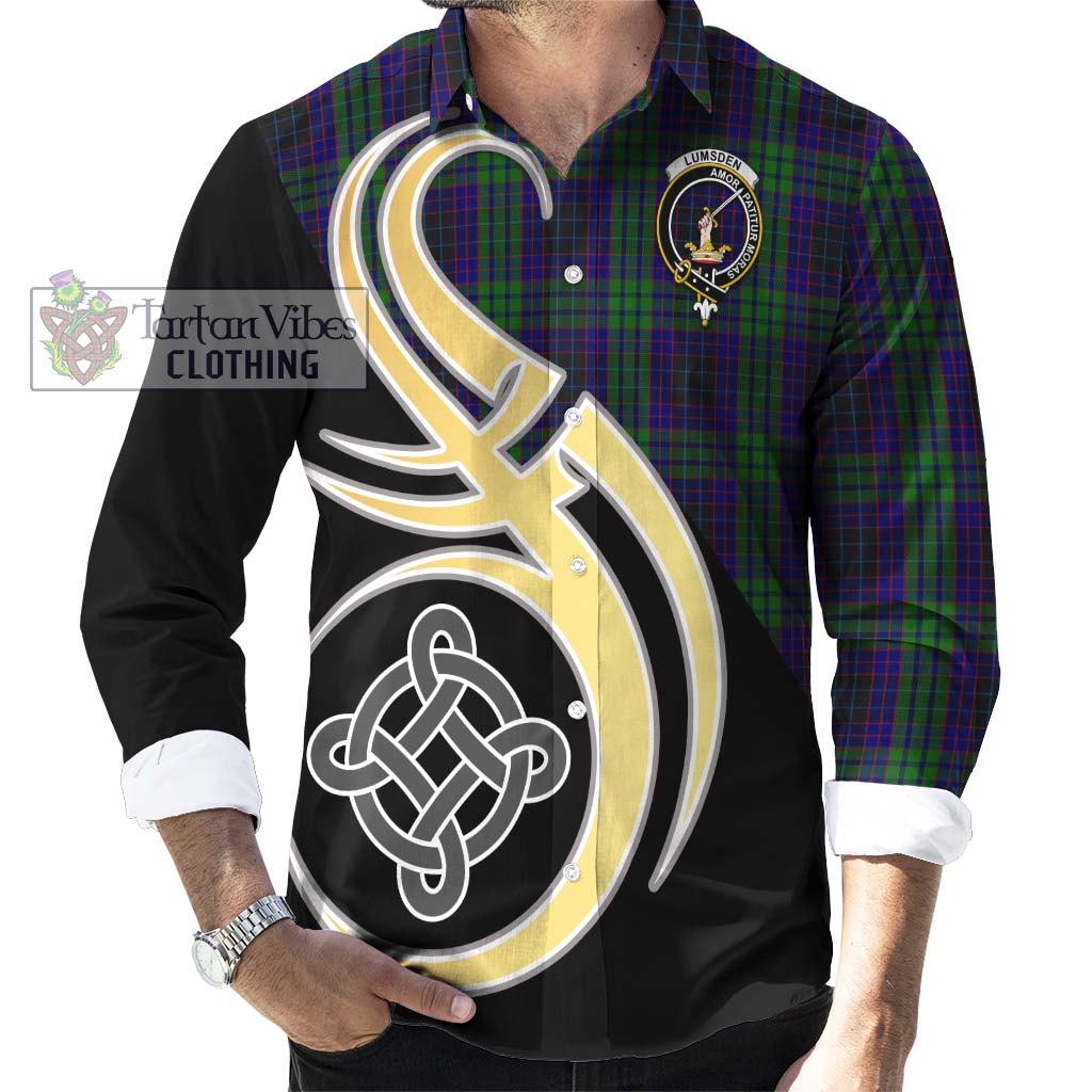 Lumsden Green Tartan Long Sleeve Button Shirt with Family Crest and Celtic Symbol Style - Tartan Vibes Clothing