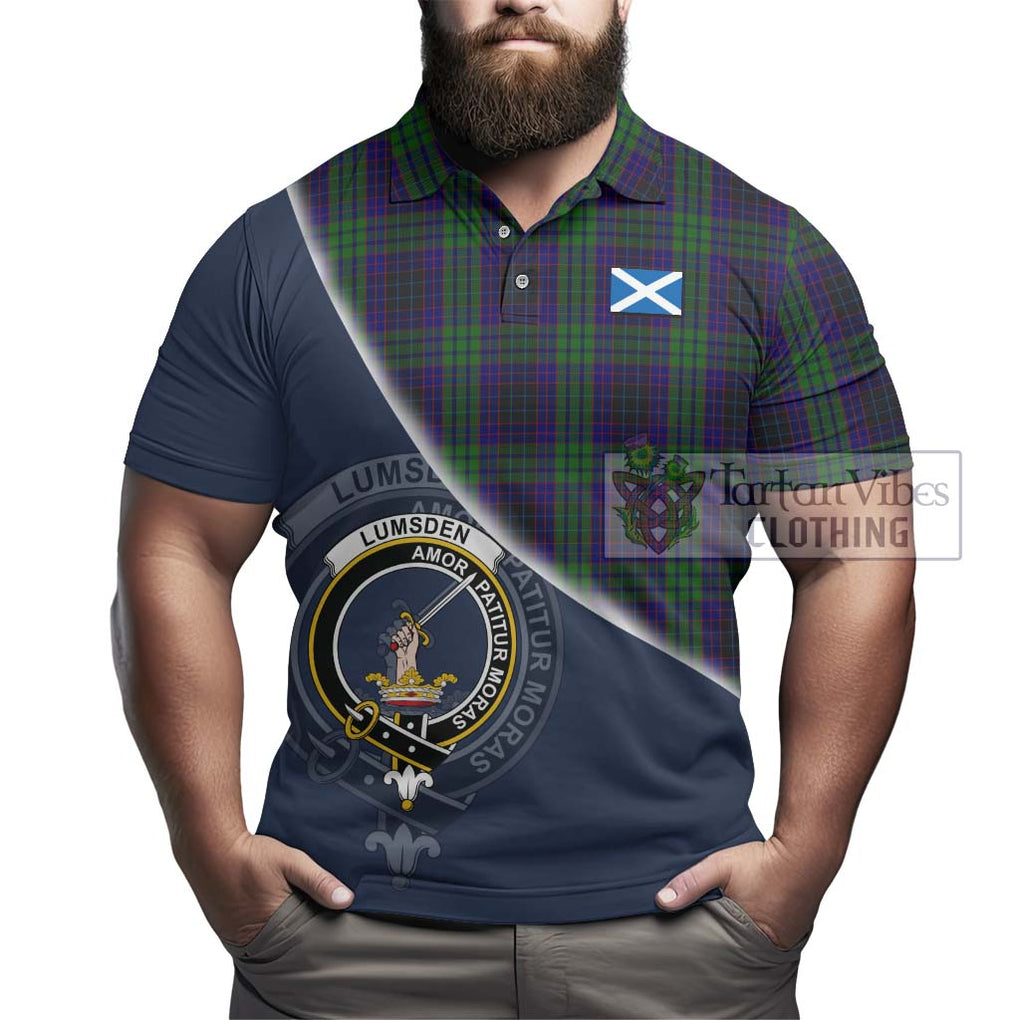 Lumsden Green Tartan Polo Shirt with Personalised National Flag and Family Crest Half Style - Tartanvibesclothing Shop