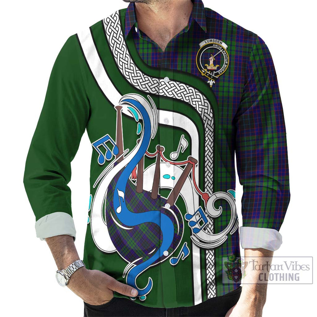 Lumsden Green Tartan Long Sleeve Button Shirt with Epic Bagpipe Style - Tartanvibesclothing Shop