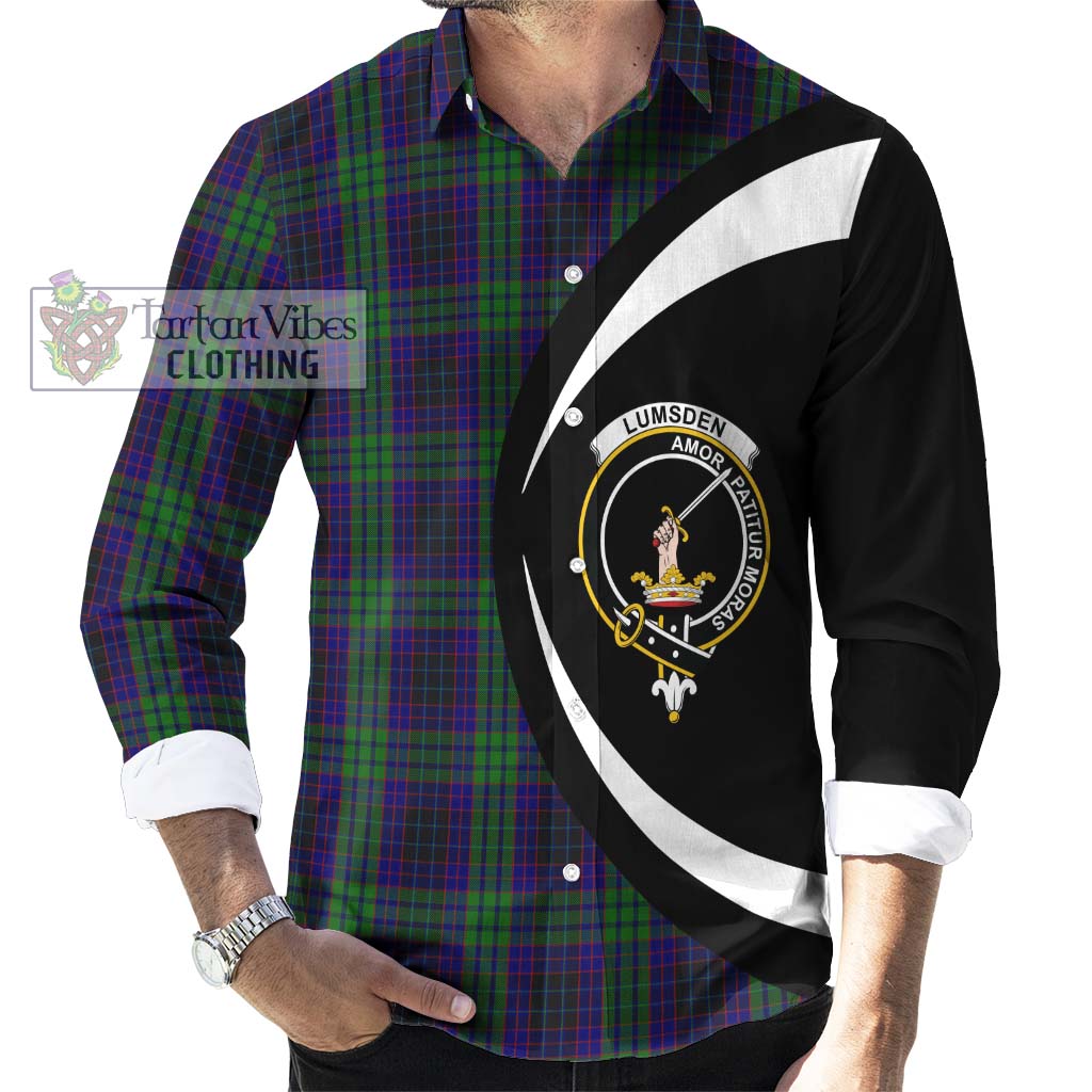 Lumsden Green Tartan Long Sleeve Button Up with Family Crest Circle Style - Tartan Vibes Clothing