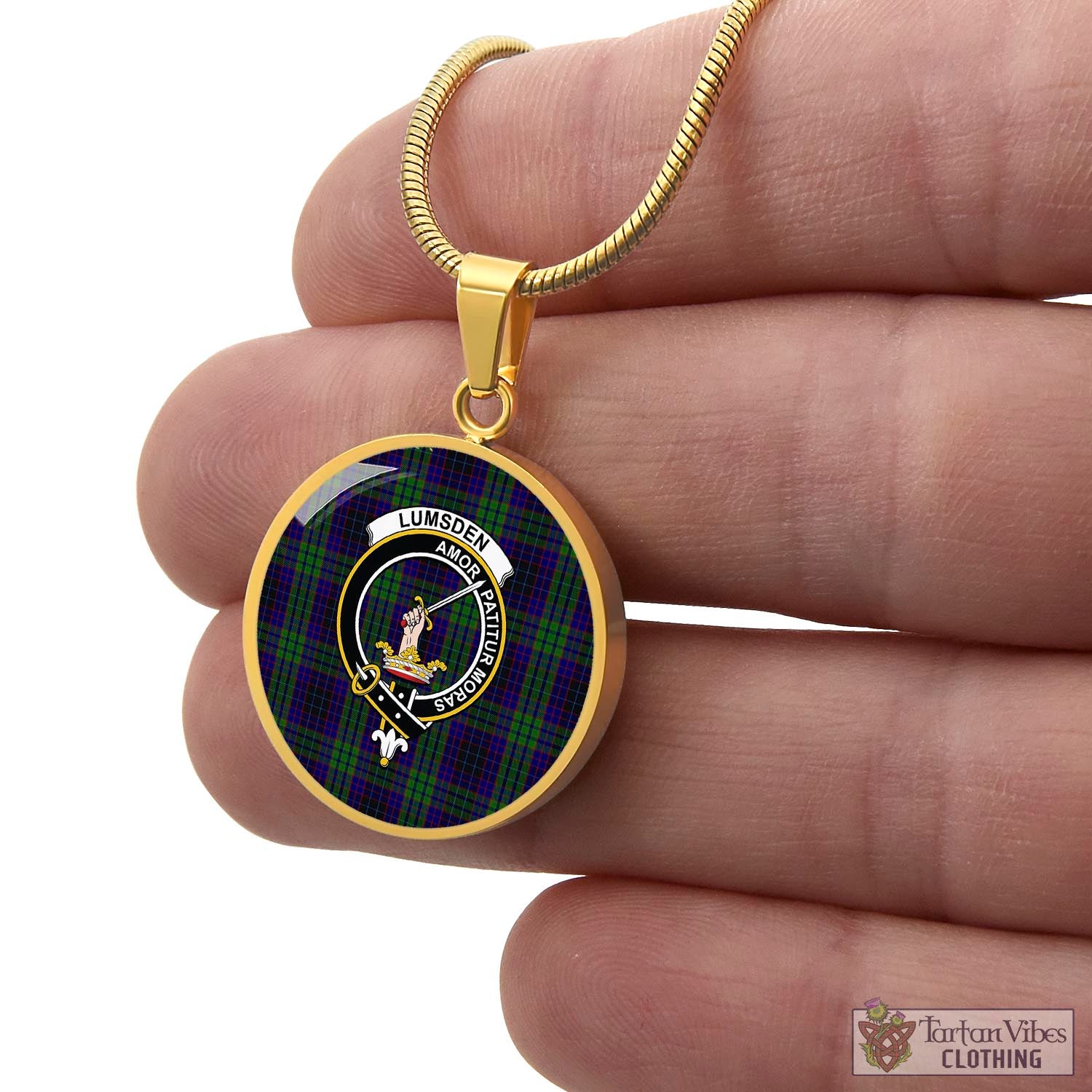 Tartan Vibes Clothing Lumsden Green Tartan Circle Necklace with Family Crest