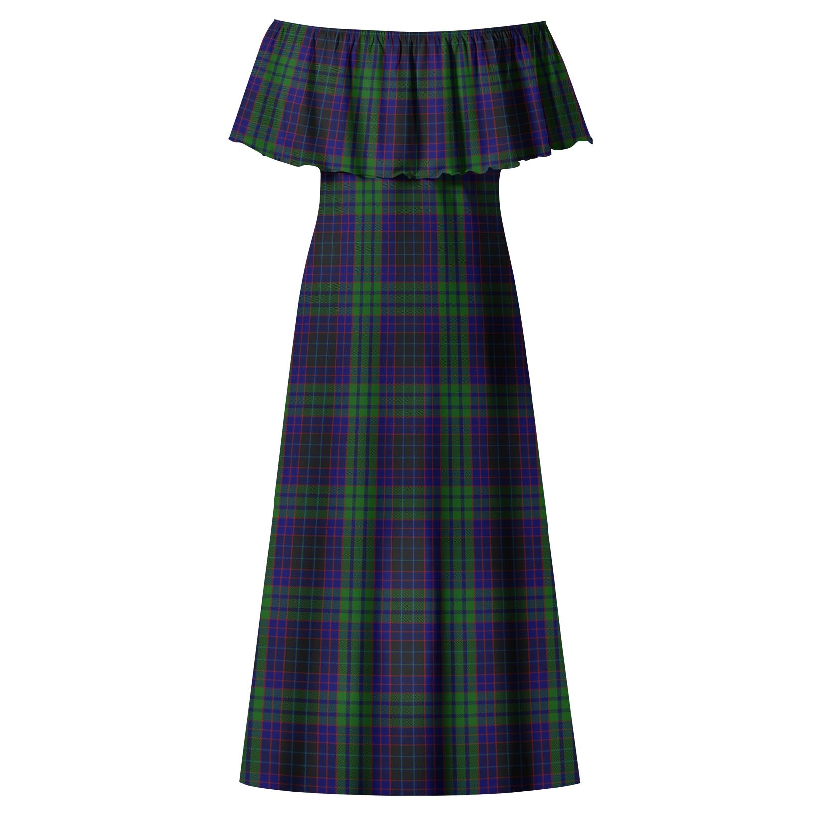 Lumsden Green Tartan Off Shoulder Long Dress - Tartanvibesclothing