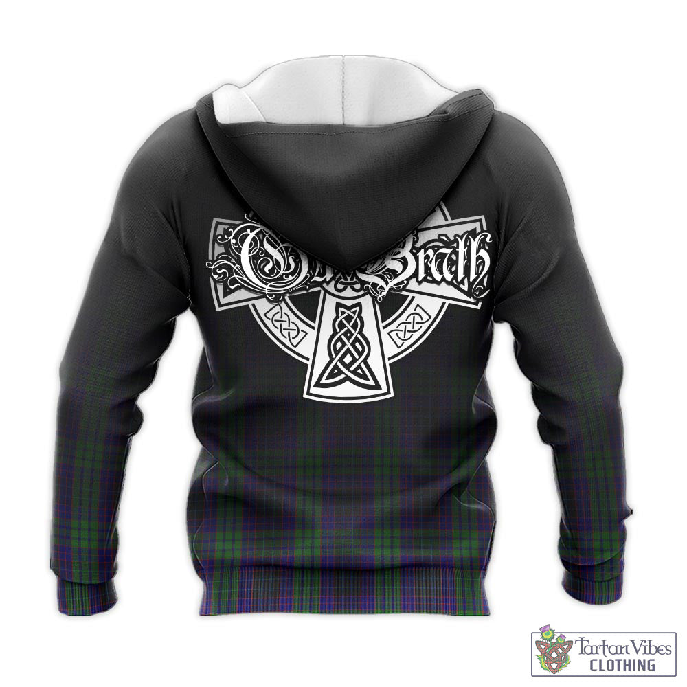 Tartan Vibes Clothing Lumsden Green Tartan Knitted Hoodie Featuring Alba Gu Brath Family Crest Celtic Inspired