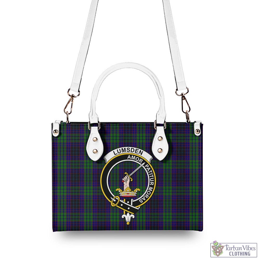 Tartan Vibes Clothing Lumsden Green Tartan Luxury Leather Handbags with Family Crest