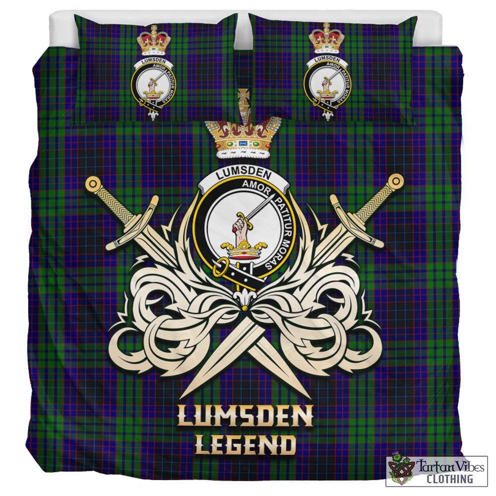 Tartan Vibes Clothing Lumsden Green Tartan Bedding Set with Clan Crest and the Golden Sword of Courageous Legacy