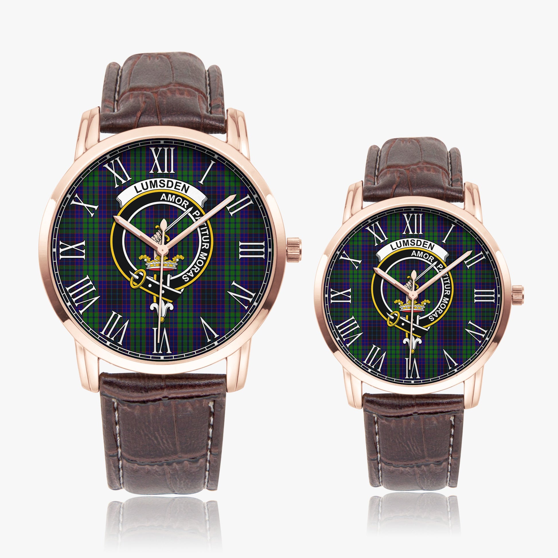 Lumsden Green Tartan Family Crest Leather Strap Quartz Watch - Tartanvibesclothing