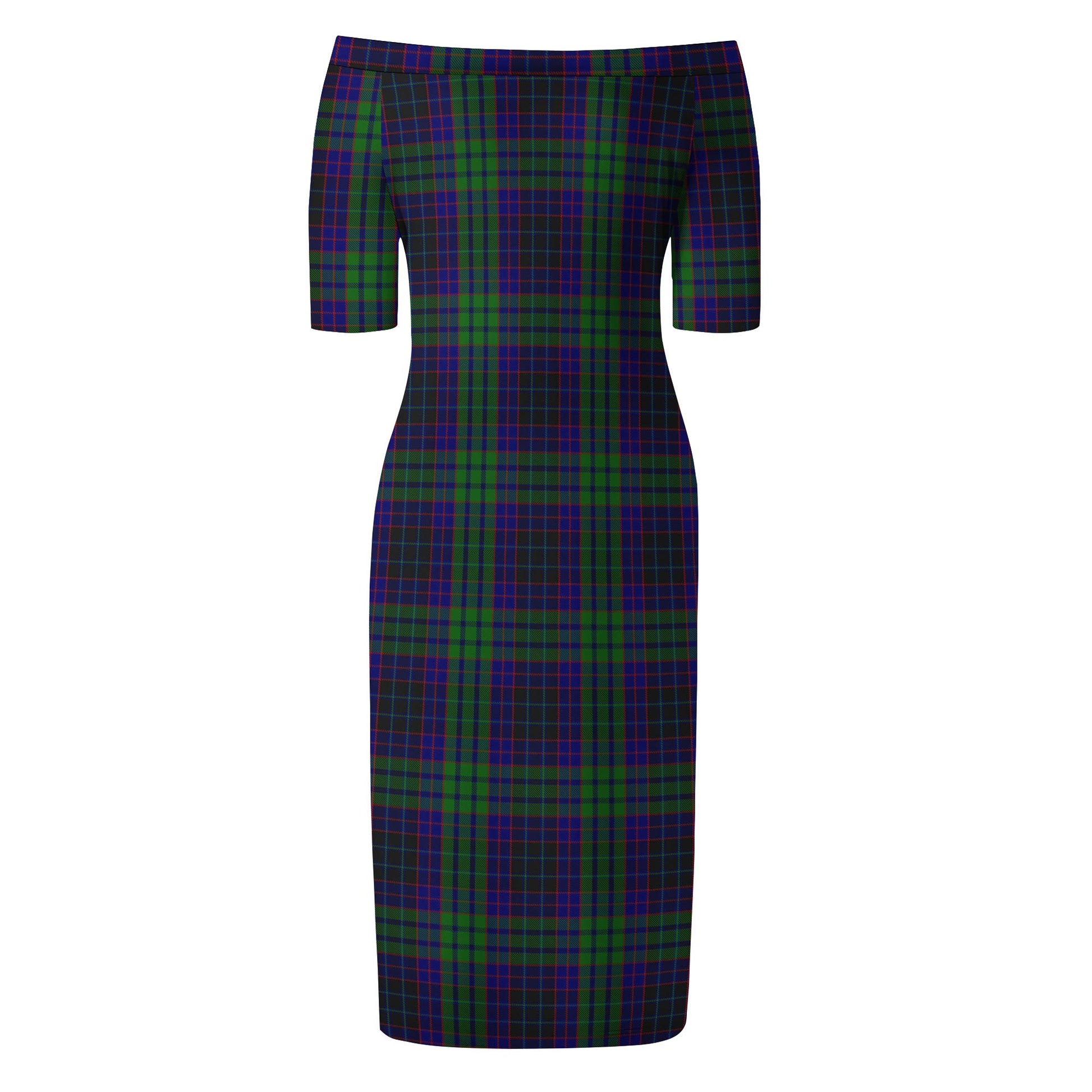 Lumsden Green Tartan Off Shoulder Lady Dress - Tartanvibesclothing