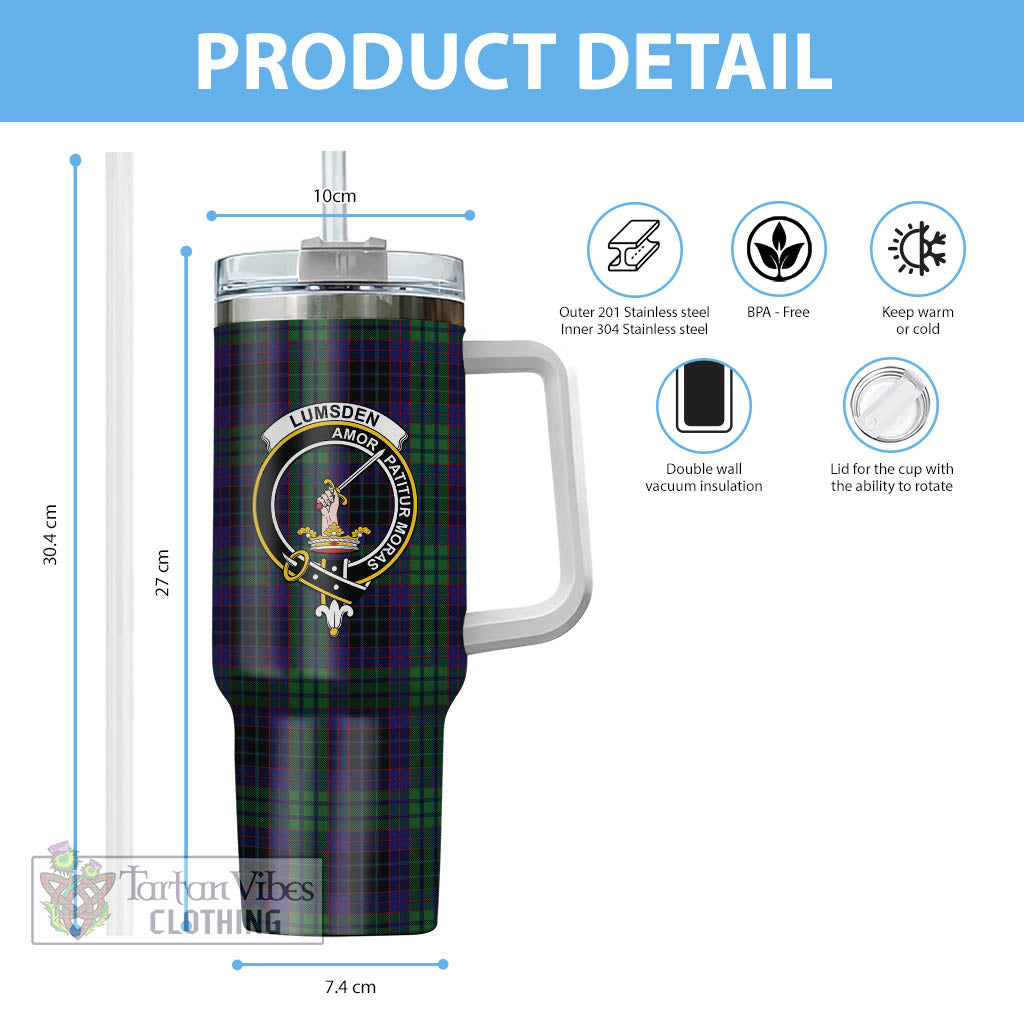 Tartan Vibes Clothing Lumsden Green Tartan and Family Crest Tumbler with Handle