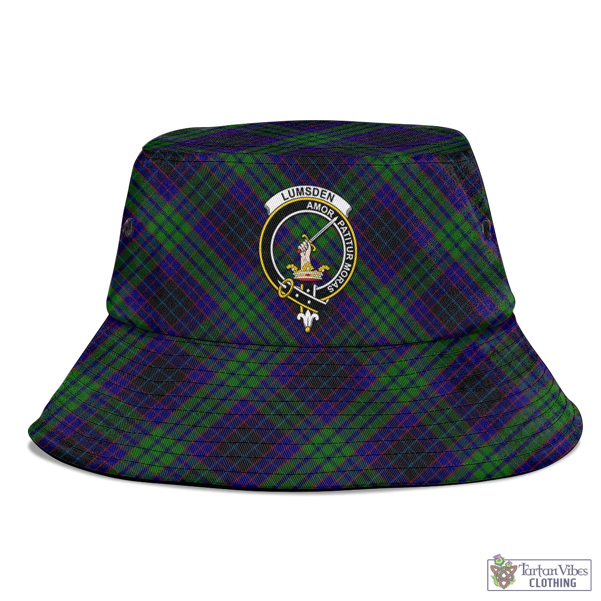 Tartan Vibes Clothing Lumsden Green Tartan Bucket Hat with Family Crest