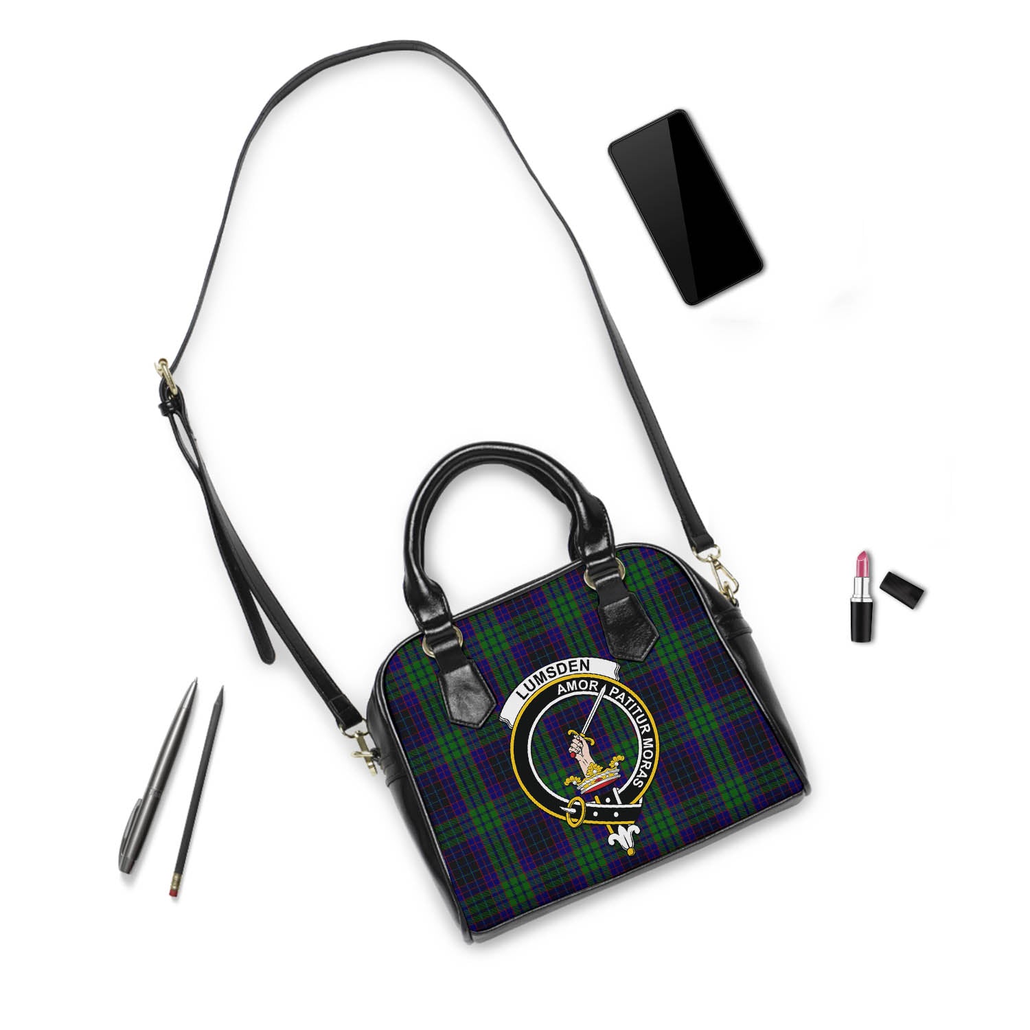 Lumsden Green Tartan Shoulder Handbags with Family Crest - Tartanvibesclothing