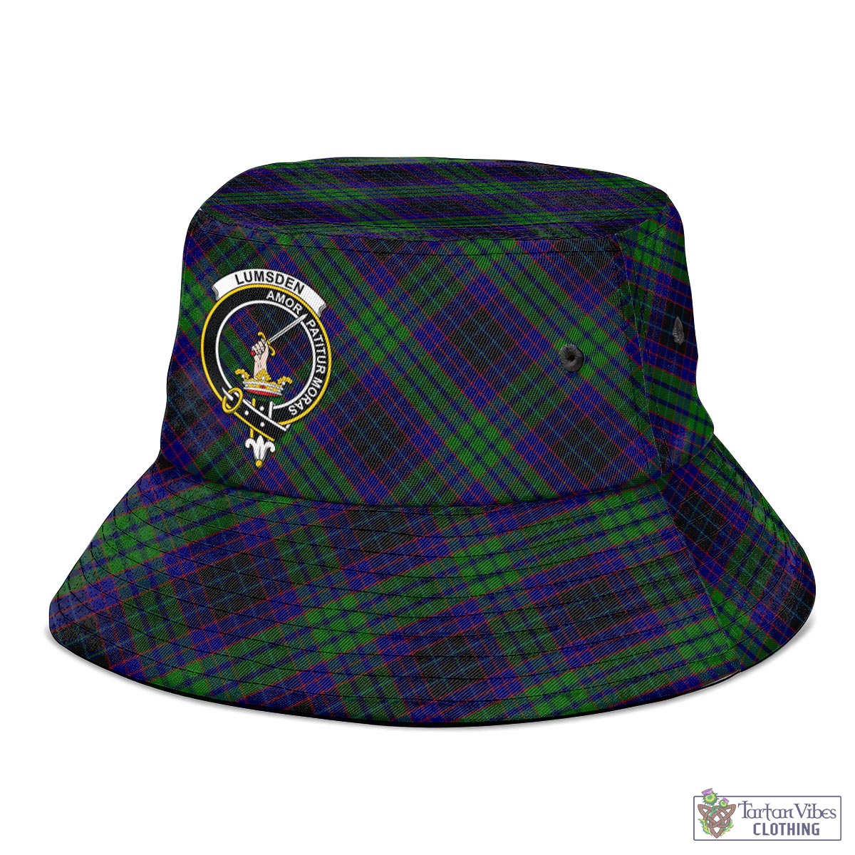 Tartan Vibes Clothing Lumsden Green Tartan Bucket Hat with Family Crest