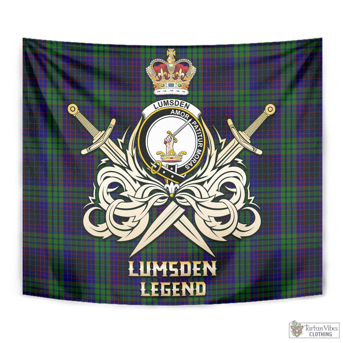 Tartan Vibes Clothing Lumsden Green Tartan Tapestry with Clan Crest and the Golden Sword of Courageous Legacy