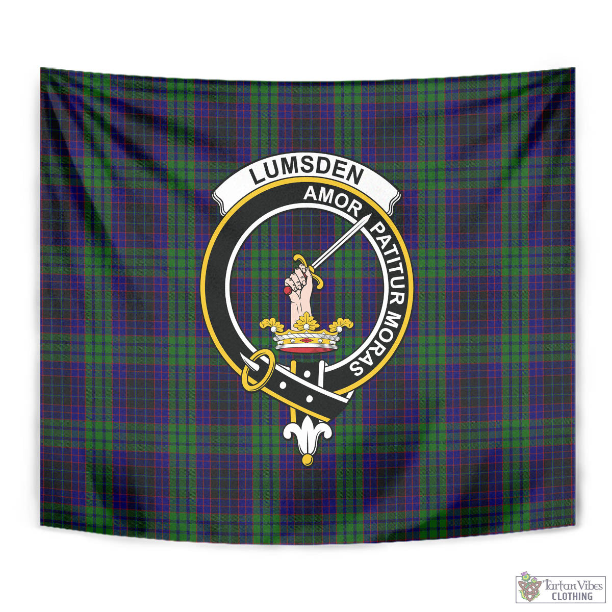 Tartan Vibes Clothing Lumsden Green Tartan Tapestry Wall Hanging and Home Decor for Room with Family Crest