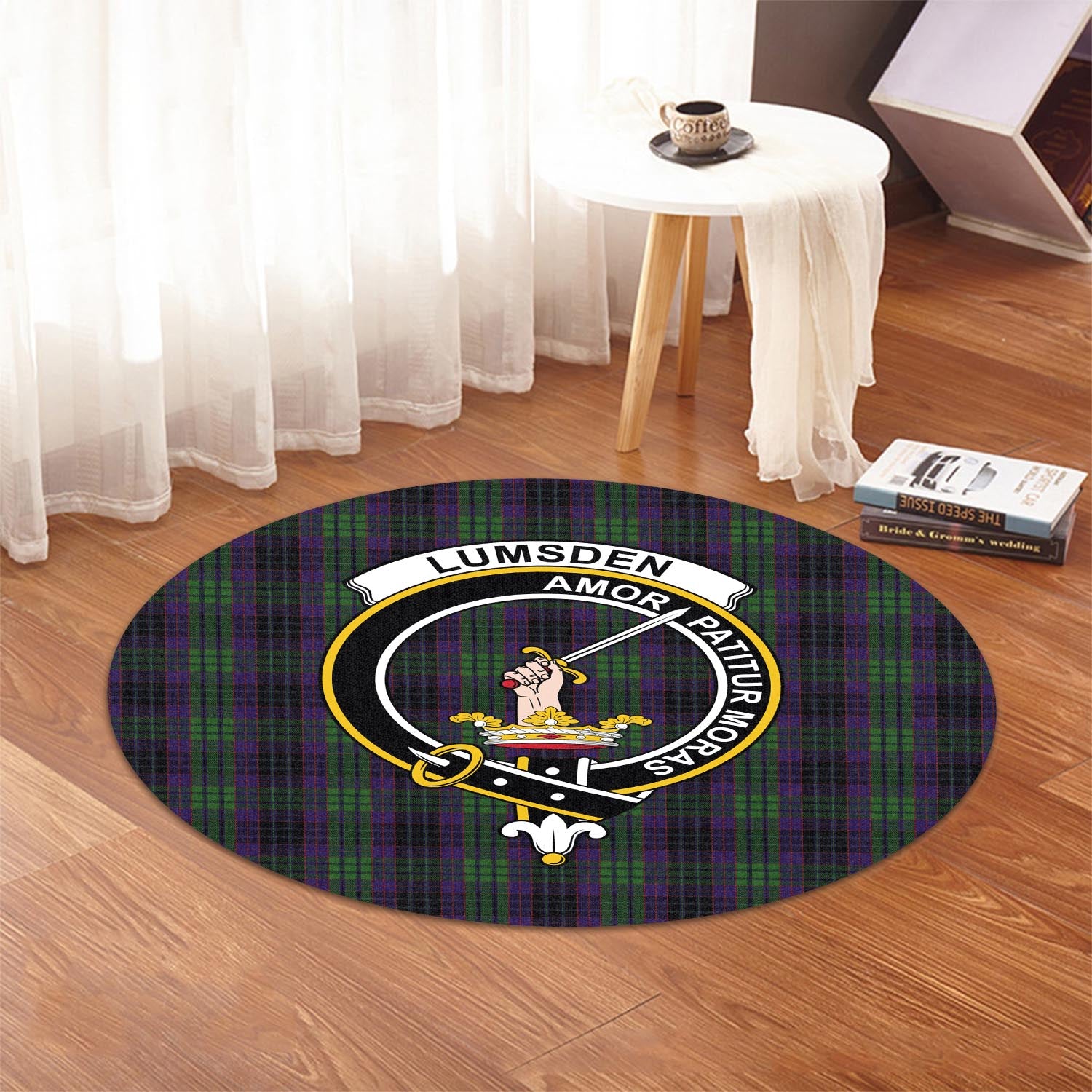 lumsden-green-tartan-round-rug-with-family-crest