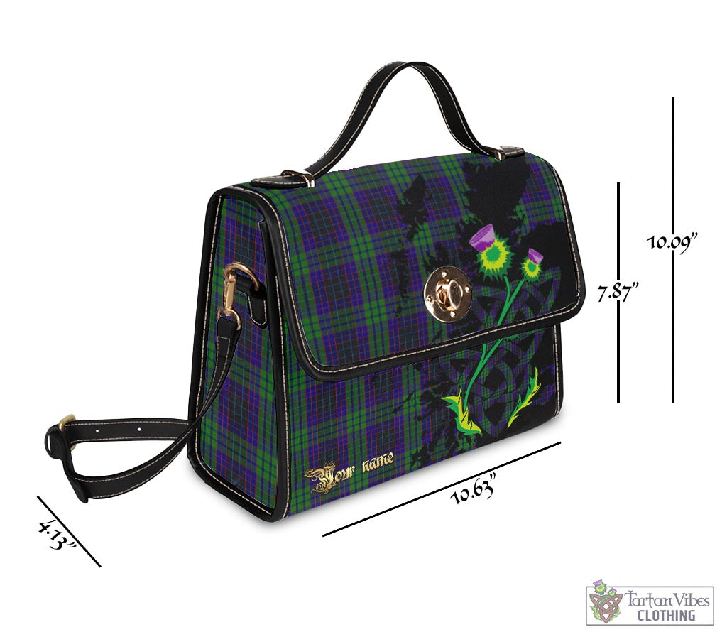 Tartan Vibes Clothing Lumsden Green Tartan Waterproof Canvas Bag with Scotland Map and Thistle Celtic Accents