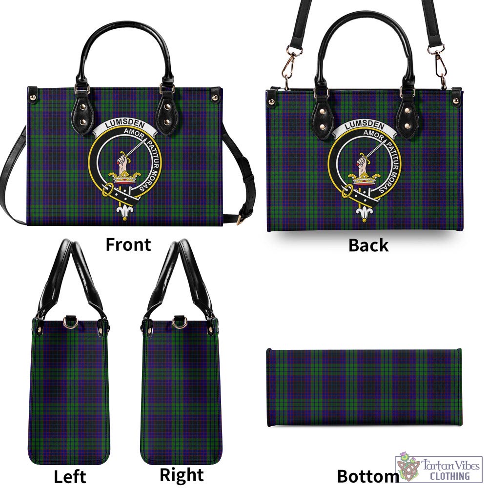 Tartan Vibes Clothing Lumsden Green Tartan Luxury Leather Handbags with Family Crest