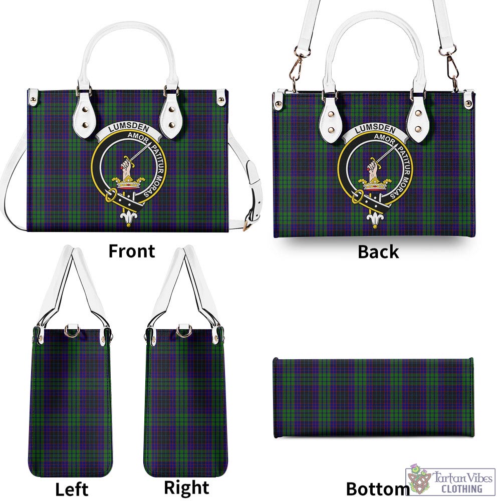 Tartan Vibes Clothing Lumsden Green Tartan Luxury Leather Handbags with Family Crest