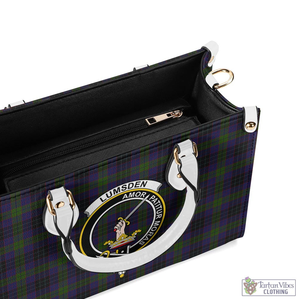 Tartan Vibes Clothing Lumsden Hunting Tartan Luxury Leather Handbags with Family Crest