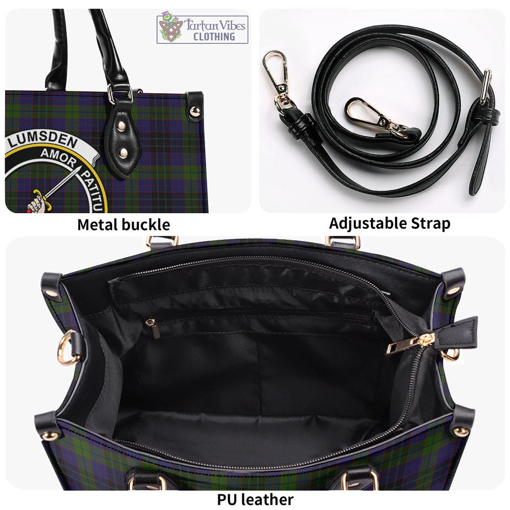 Tartan Vibes Clothing Lumsden Hunting Tartan Luxury Leather Handbags with Family Crest