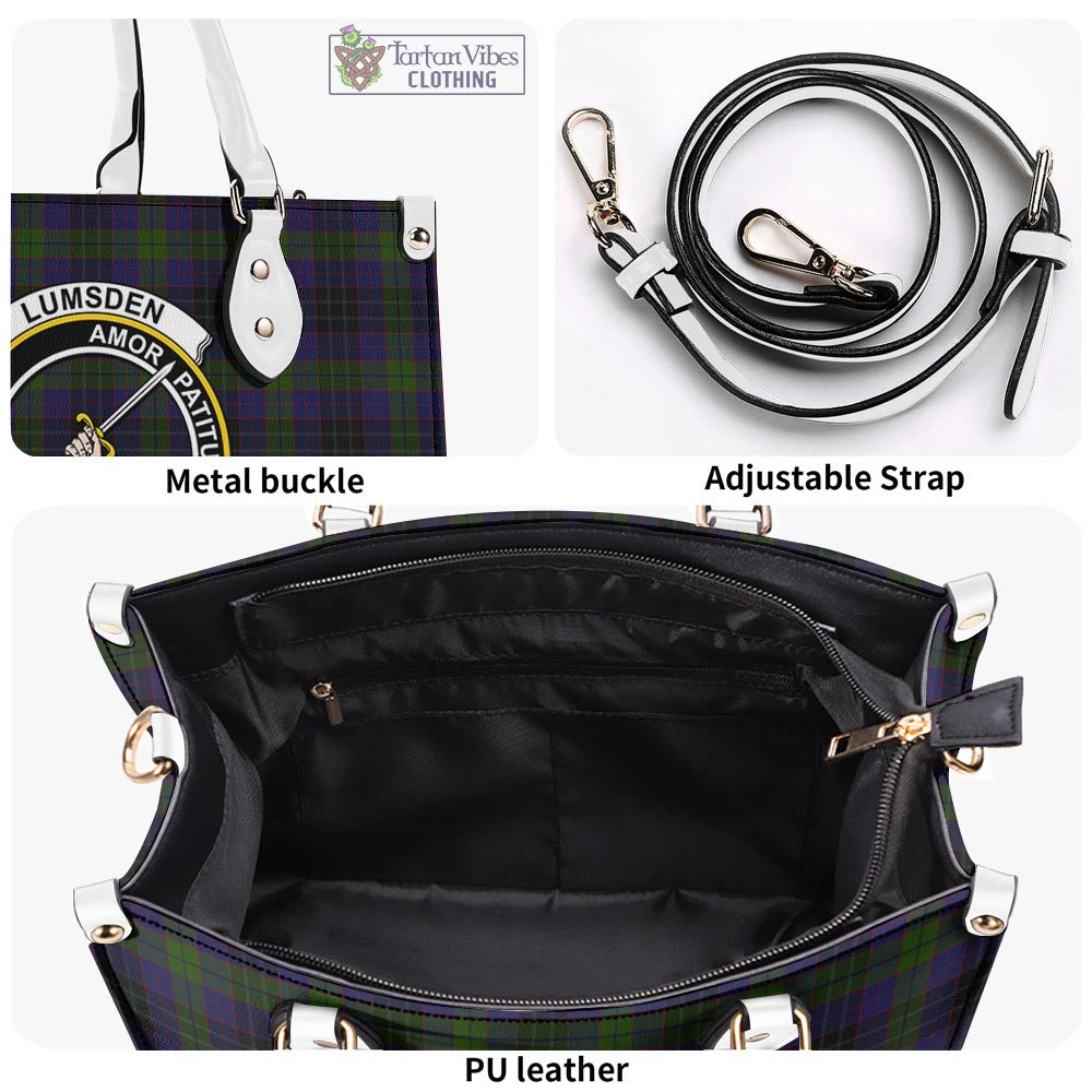 Tartan Vibes Clothing Lumsden Hunting Tartan Luxury Leather Handbags with Family Crest