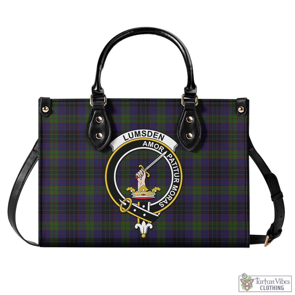 Tartan Vibes Clothing Lumsden Hunting Tartan Luxury Leather Handbags with Family Crest