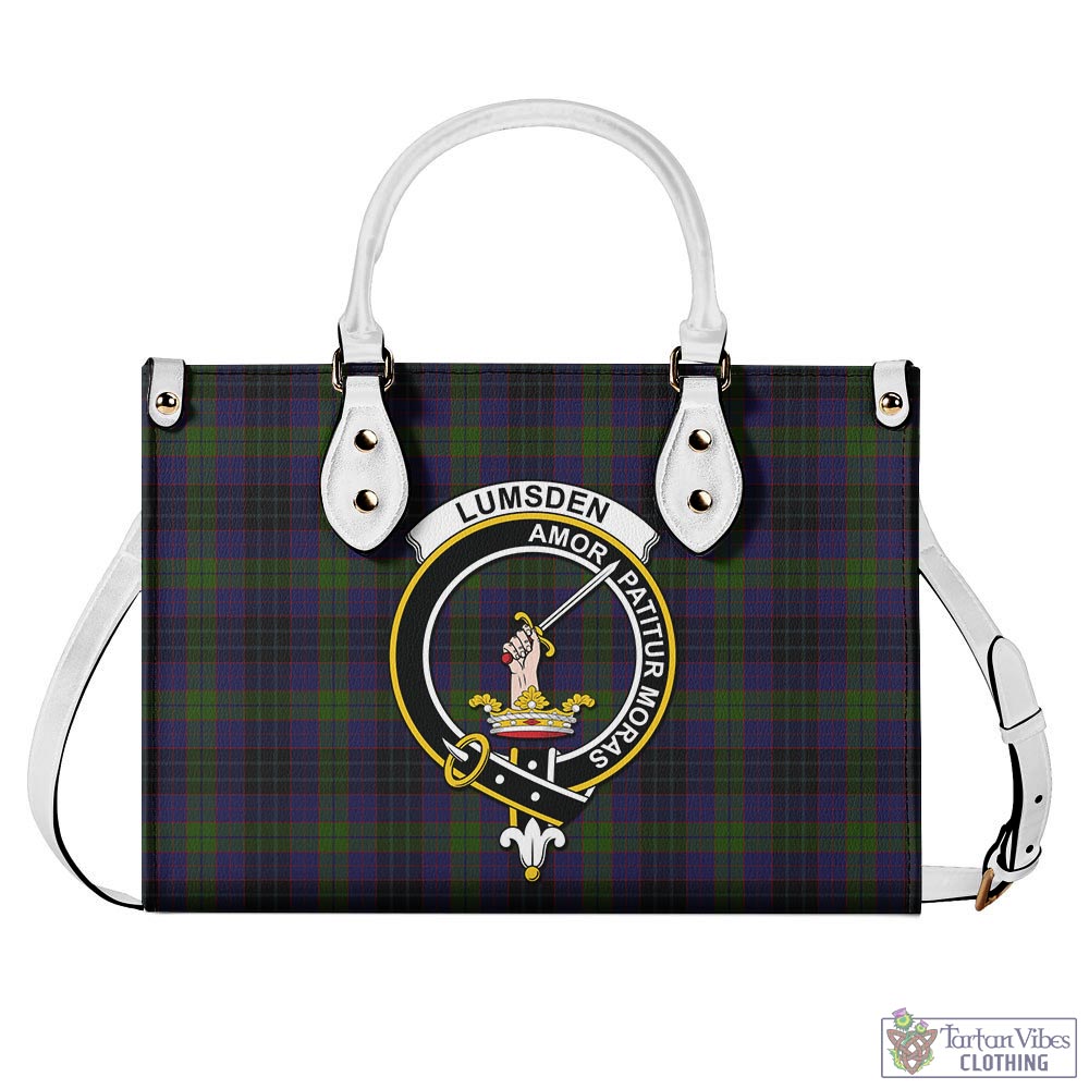 Tartan Vibes Clothing Lumsden Hunting Tartan Luxury Leather Handbags with Family Crest