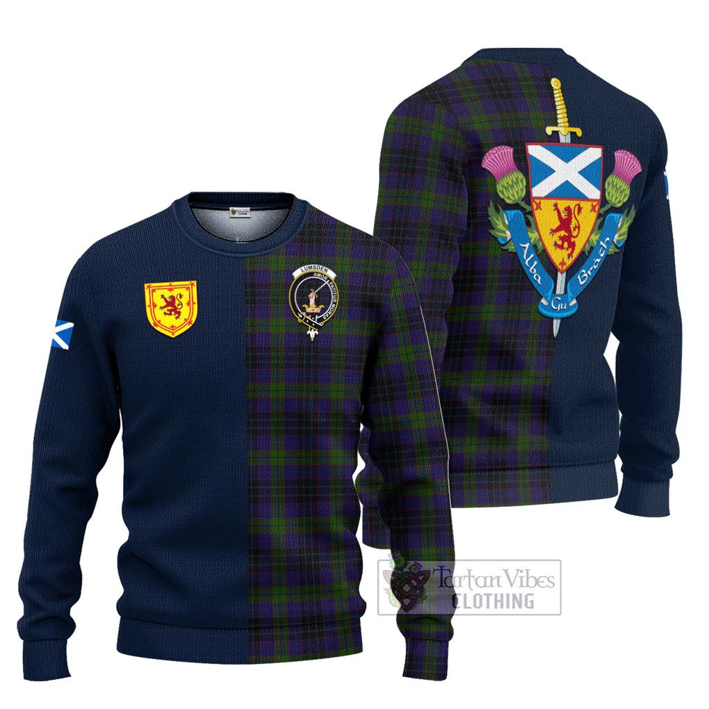 Tartan Vibes Clothing Lumsden Hunting Tartan Knitted Sweater with Scottish Lion Royal Arm Half Style