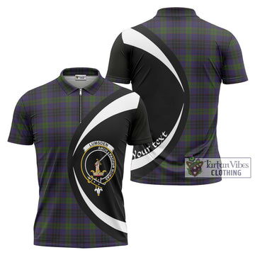 Lumsden Hunting Tartan Zipper Polo Shirt with Family Crest Circle Style