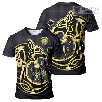 Lumsden Hunting Tartan T-Shirt with Family Crest Celtic Wolf Style