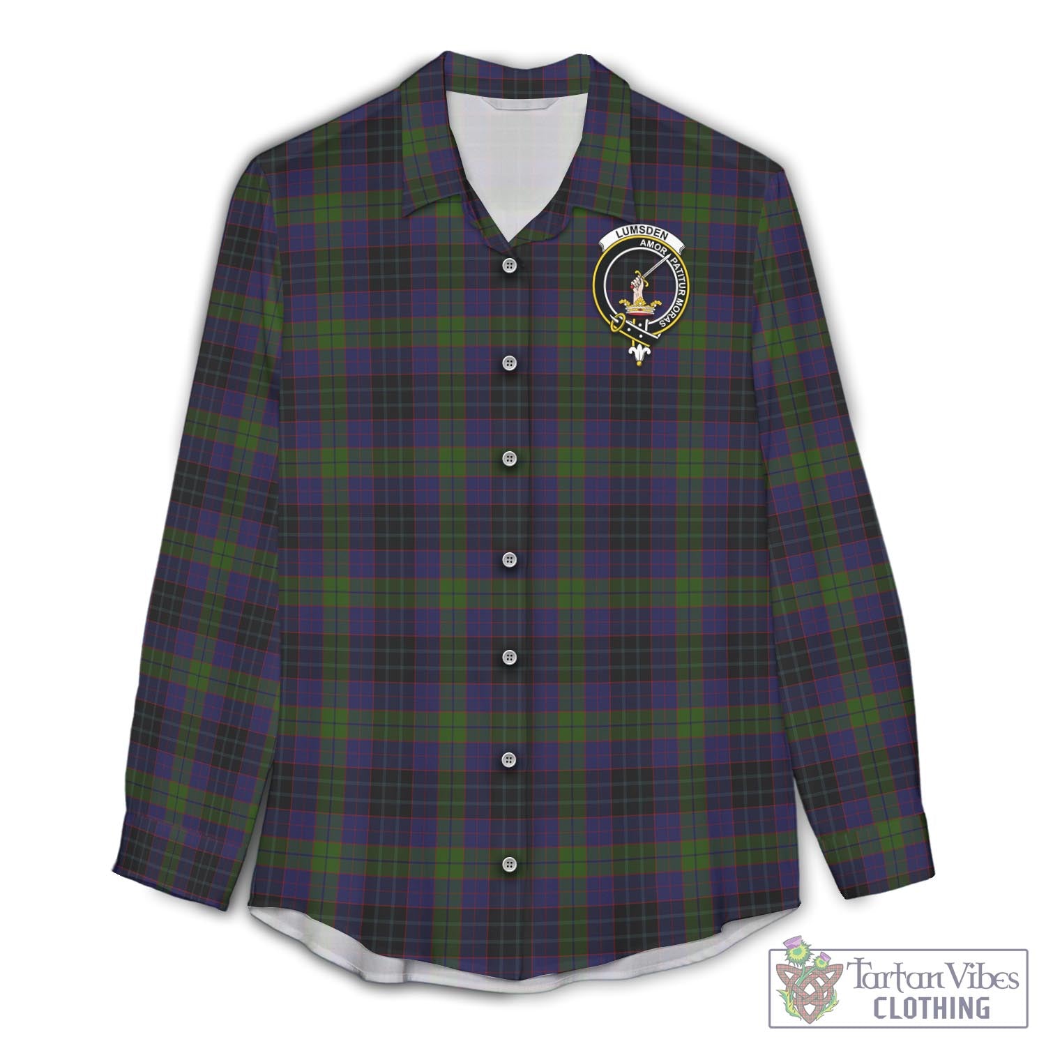 Tartan Vibes Clothing Lumsden Hunting Tartan Womens Casual Shirt with Family Crest