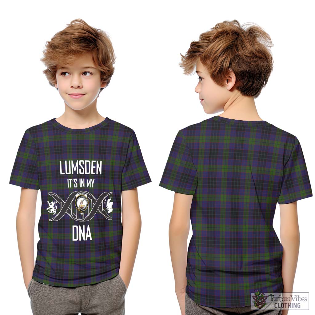 Tartan Vibes Clothing Lumsden Hunting Tartan Kid T-Shirt with Family Crest DNA In Me Style