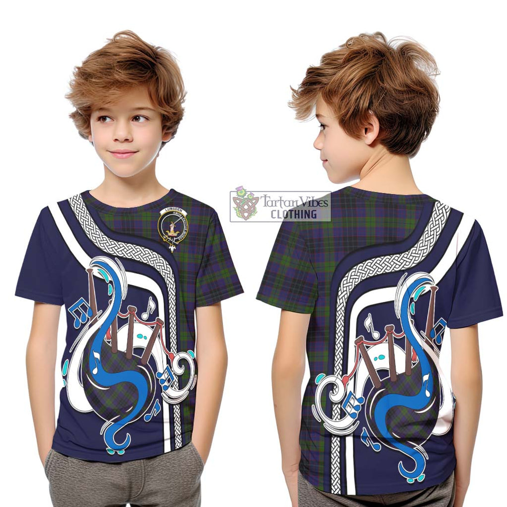 Tartan Vibes Clothing Lumsden Hunting Tartan Kid T-Shirt with Epic Bagpipe Style