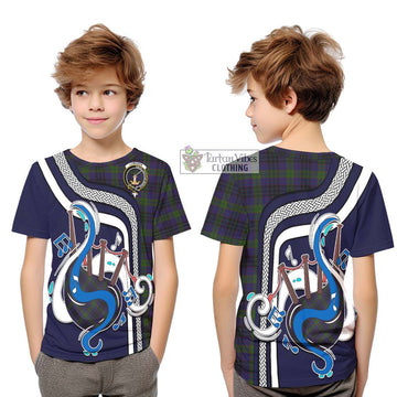 Lumsden Hunting Tartan Kid T-Shirt with Epic Bagpipe Style