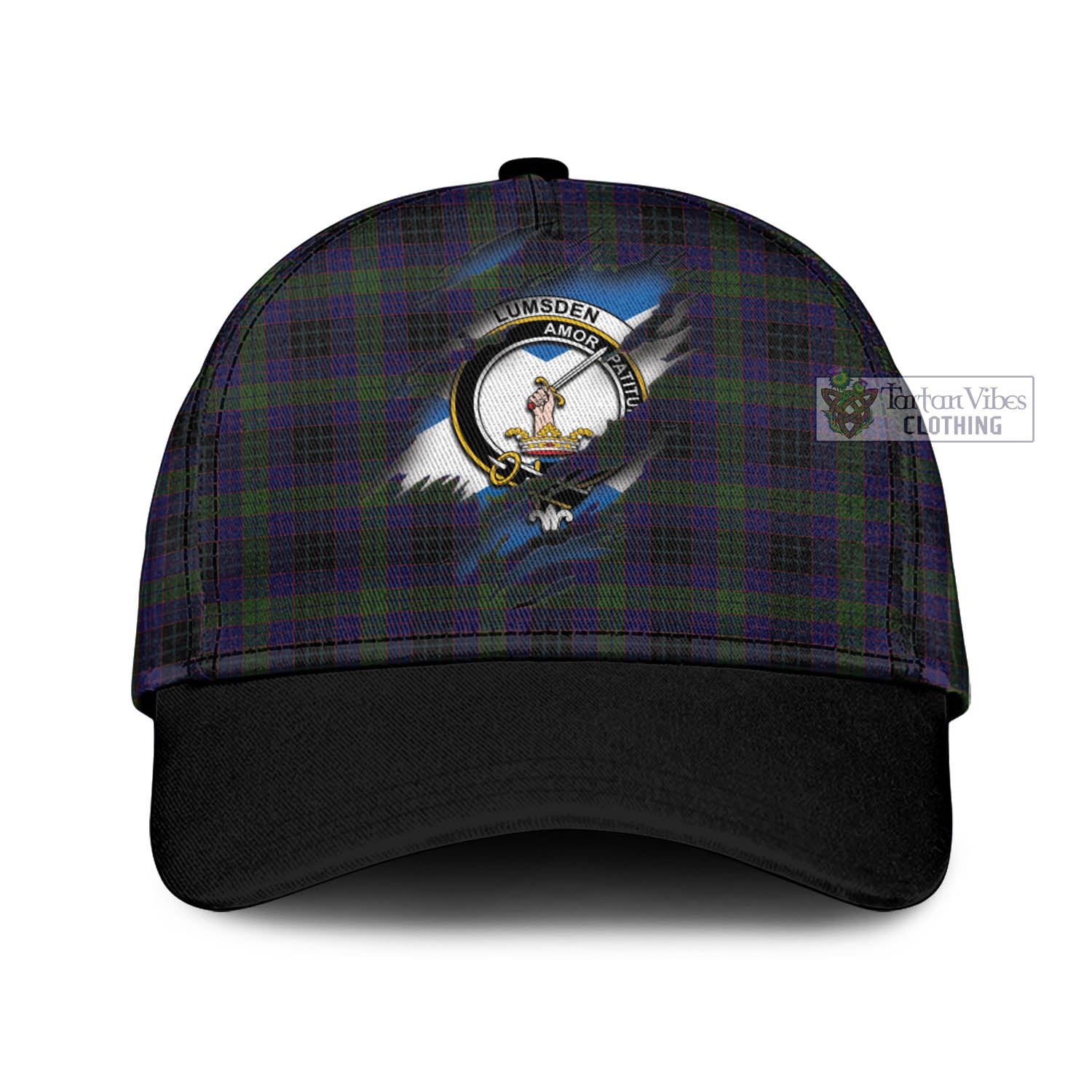 Tartan Vibes Clothing Lumsden Hunting Tartan Classic Cap with Family Crest In Me Style
