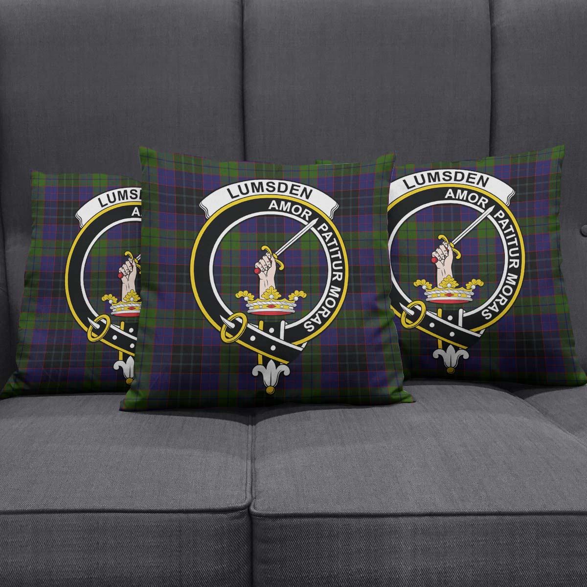 Lumsden Hunting Tartan Pillow Cover with Family Crest Square Pillow Cover - Tartanvibesclothing