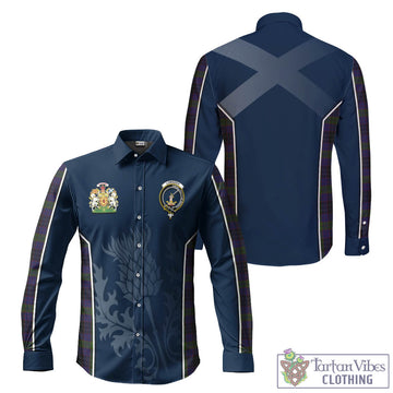 Lumsden Hunting Tartan Long Sleeve Button Up Shirt with Family Crest and Scottish Thistle Vibes Sport Style