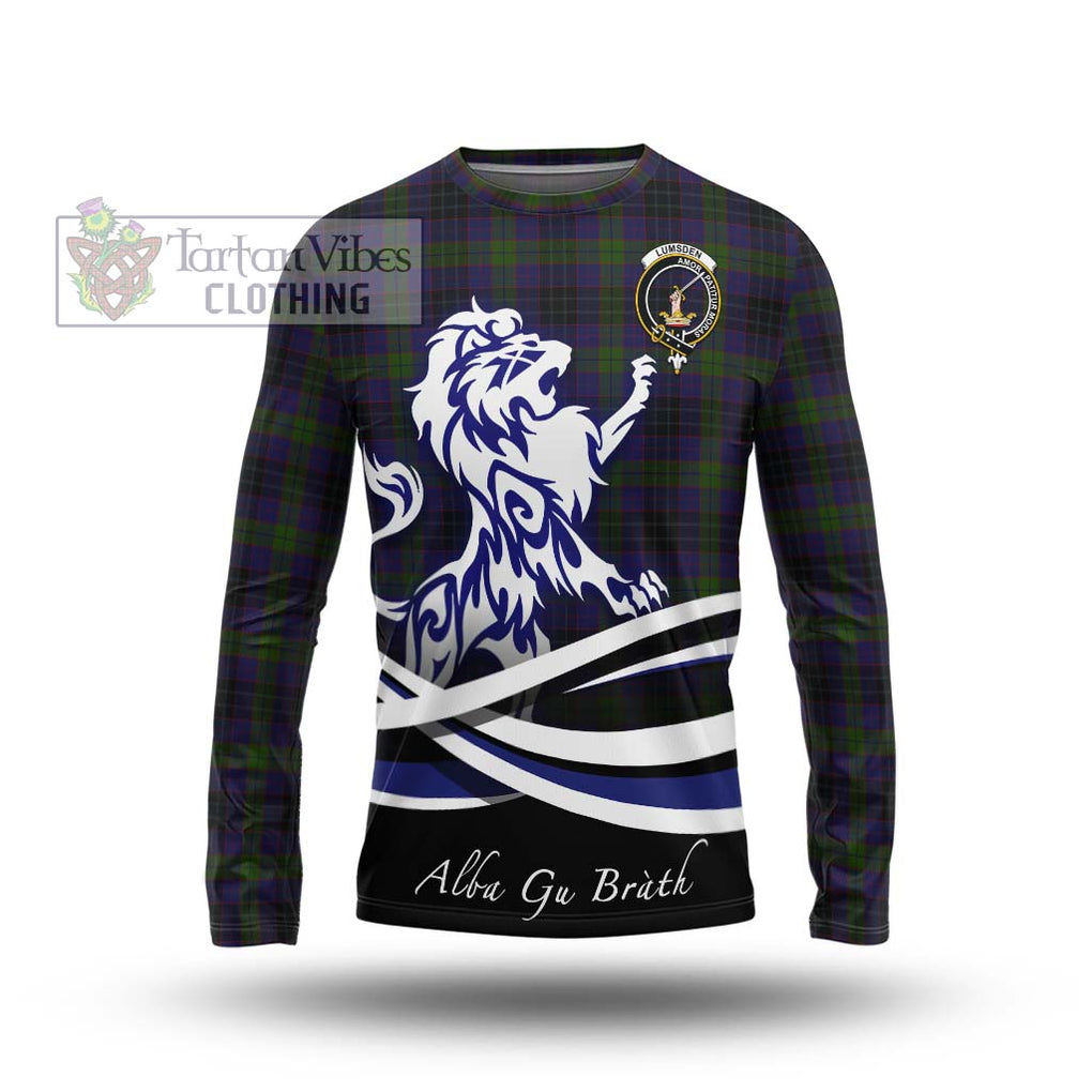 Lumsden Hunting Tartan Long Sleeve T-Shirt with Alba Gu Brath Regal Lion Emblem Unisex - Tartanvibesclothing Shop