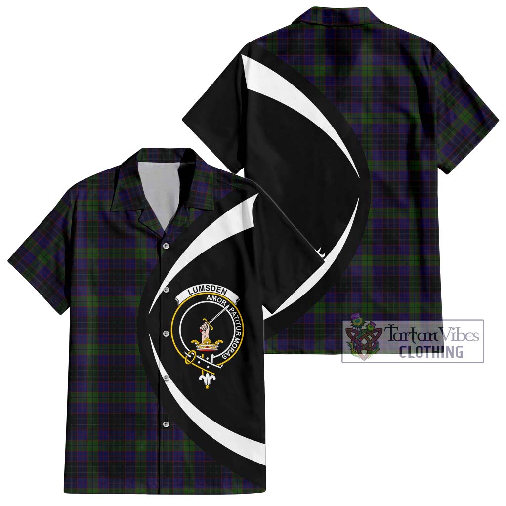 Lumsden Hunting Tartan Short Sleeve Button Up with Family Crest Circle Style Kid - Tartan Vibes Clothing