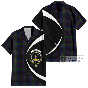 Lumsden Hunting Tartan Short Sleeve Button Up with Family Crest Circle Style