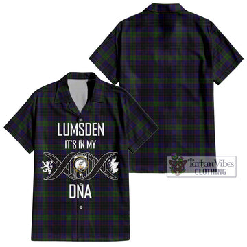 Lumsden Hunting Tartan Short Sleeve Button Shirt with Family Crest DNA In Me Style