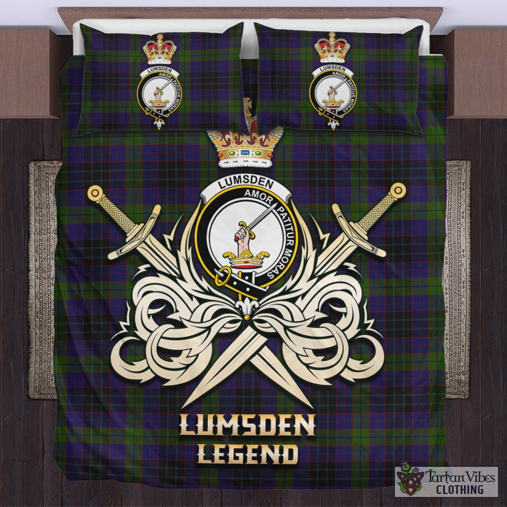 Tartan Vibes Clothing Lumsden Hunting Tartan Bedding Set with Clan Crest and the Golden Sword of Courageous Legacy