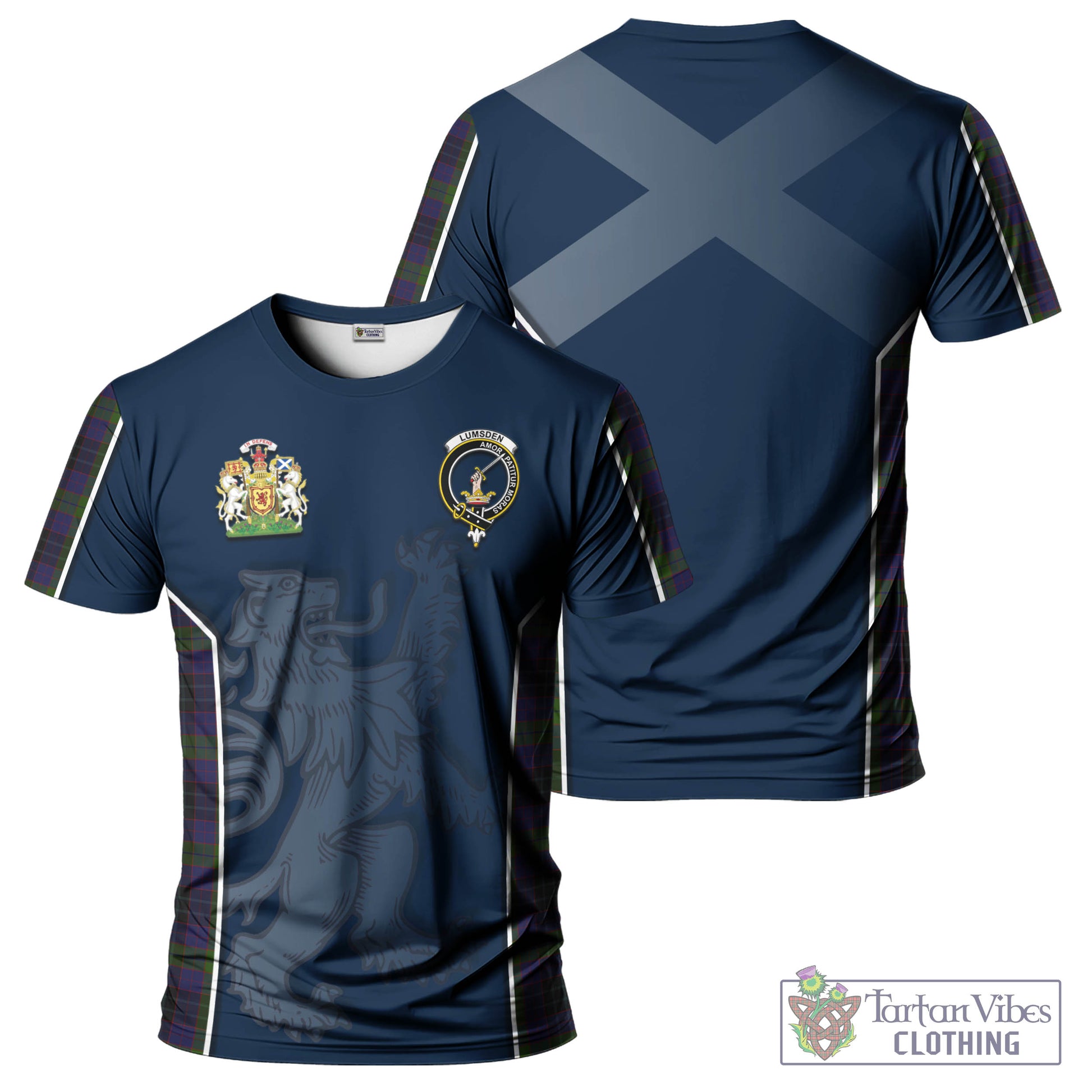 Tartan Vibes Clothing Lumsden Hunting Tartan T-Shirt with Family Crest and Lion Rampant Vibes Sport Style