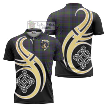 Lumsden Hunting Tartan Zipper Polo Shirt with Family Crest and Celtic Symbol Style